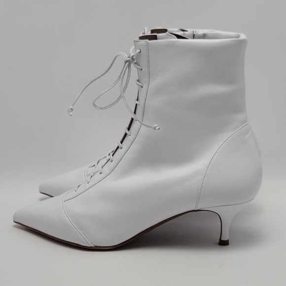 Tabitha Simmons Emmet Lace Up White Leather Ankle Pointed Toes Boots Size 39 - Picture 12 of 12